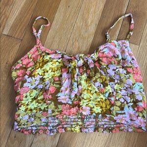 Billabong Pink and Yellow Smocked Crop Top